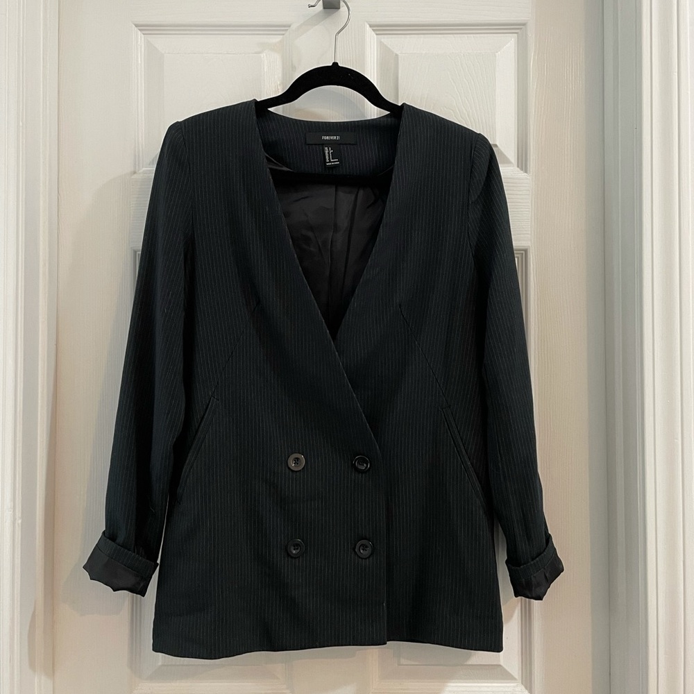 Forever21 Pinstripe Double Breasted Blazer